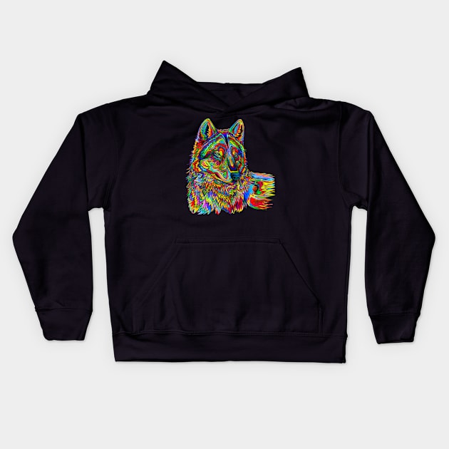 Psychedelic Wolf Kids Hoodie by rebeccawangart